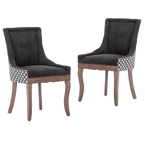 Upholstered Dining Chairs Set of 4, Solid Wood Kitchen Dining Room Chairs with Thicken Padded and Nailhead Trim for Home Kitchen Bedroom Wine Red