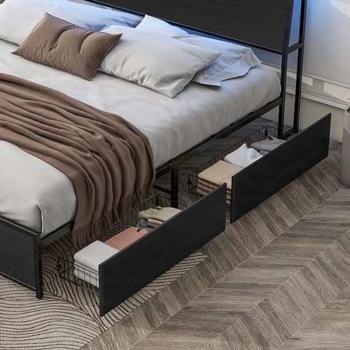 Metal Platform Bed Frame with LED Lights and Storage Drawers C706860