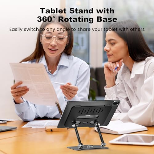 Adjustable Tablet Stand for Desk with 360 Rotating Base, Aluminum, Foldable, White S38174
