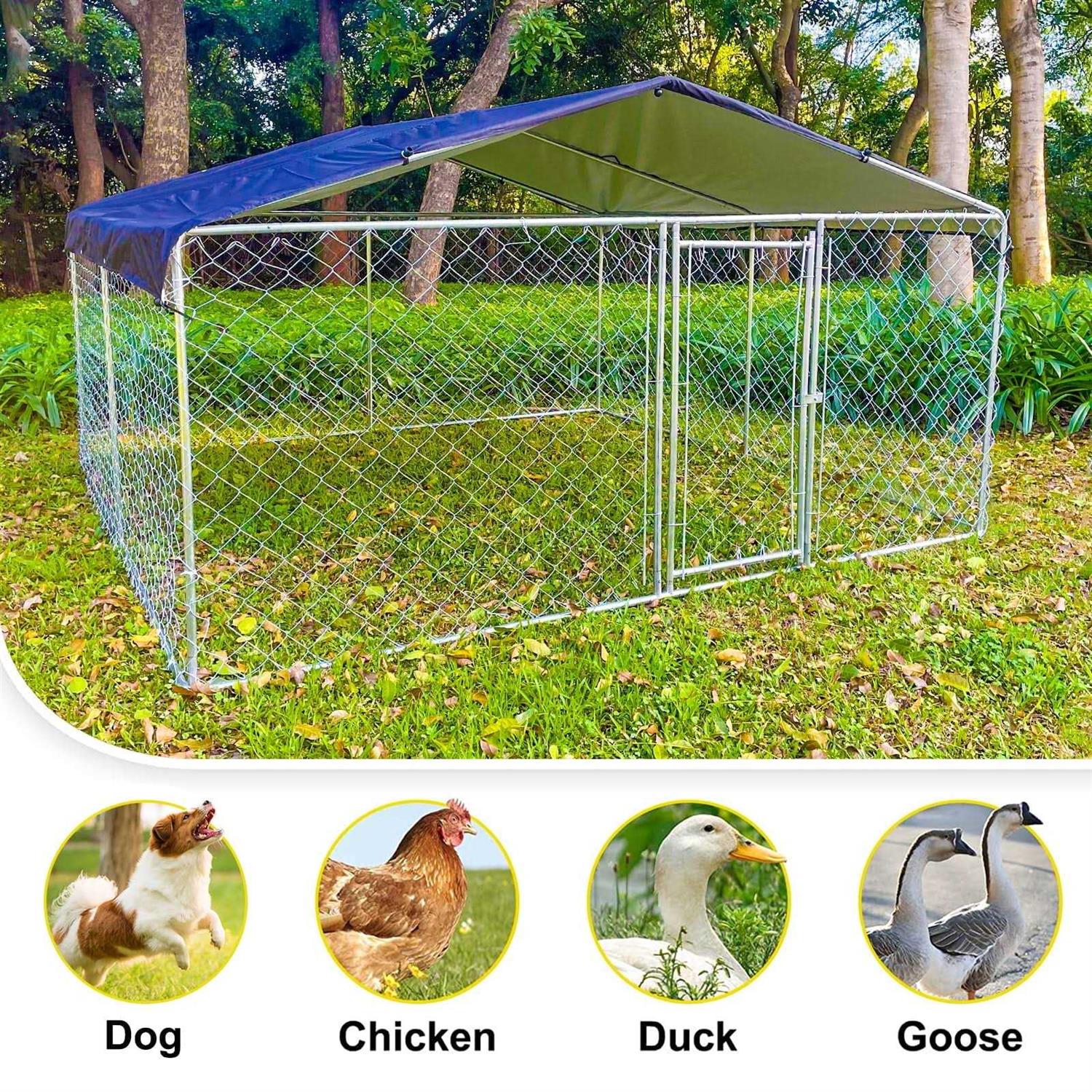 10ft x 10ft Outdoor Metal Dog Kennel with Roof for Yard R145627