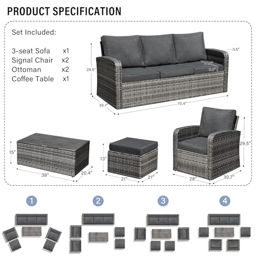 Outdoor Patio Furniture Set with Cushions and Coffee Table Y785600