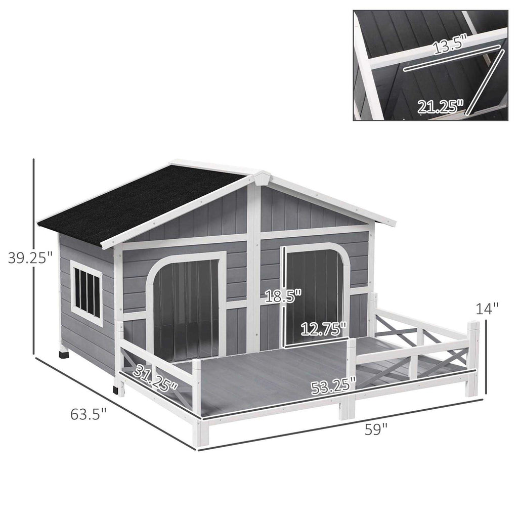 Large Wood Dog House Cabin Style with Porch Deck C215232