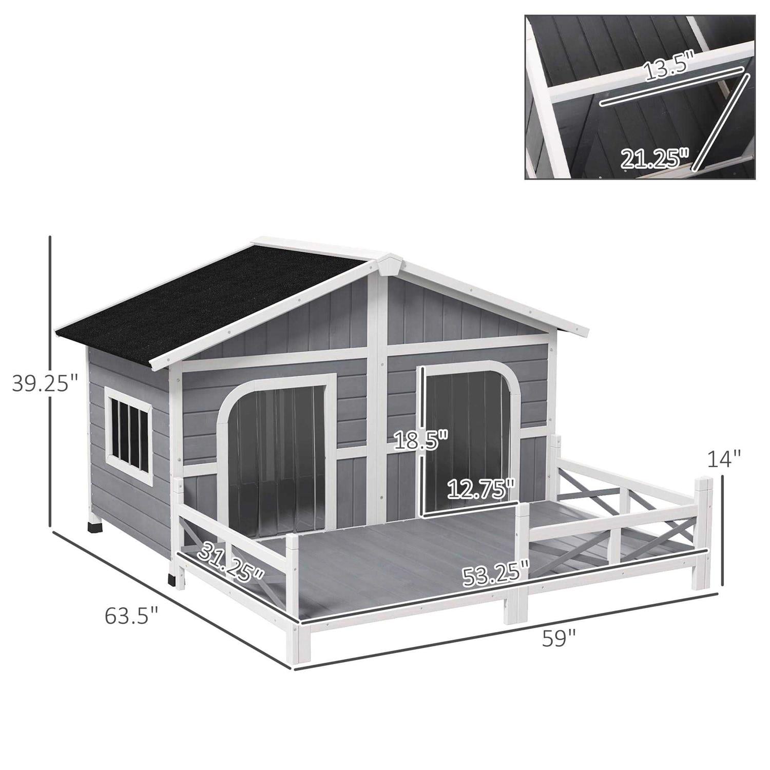 Large Wood Dog House Cabin Style with Porch Deck C215232