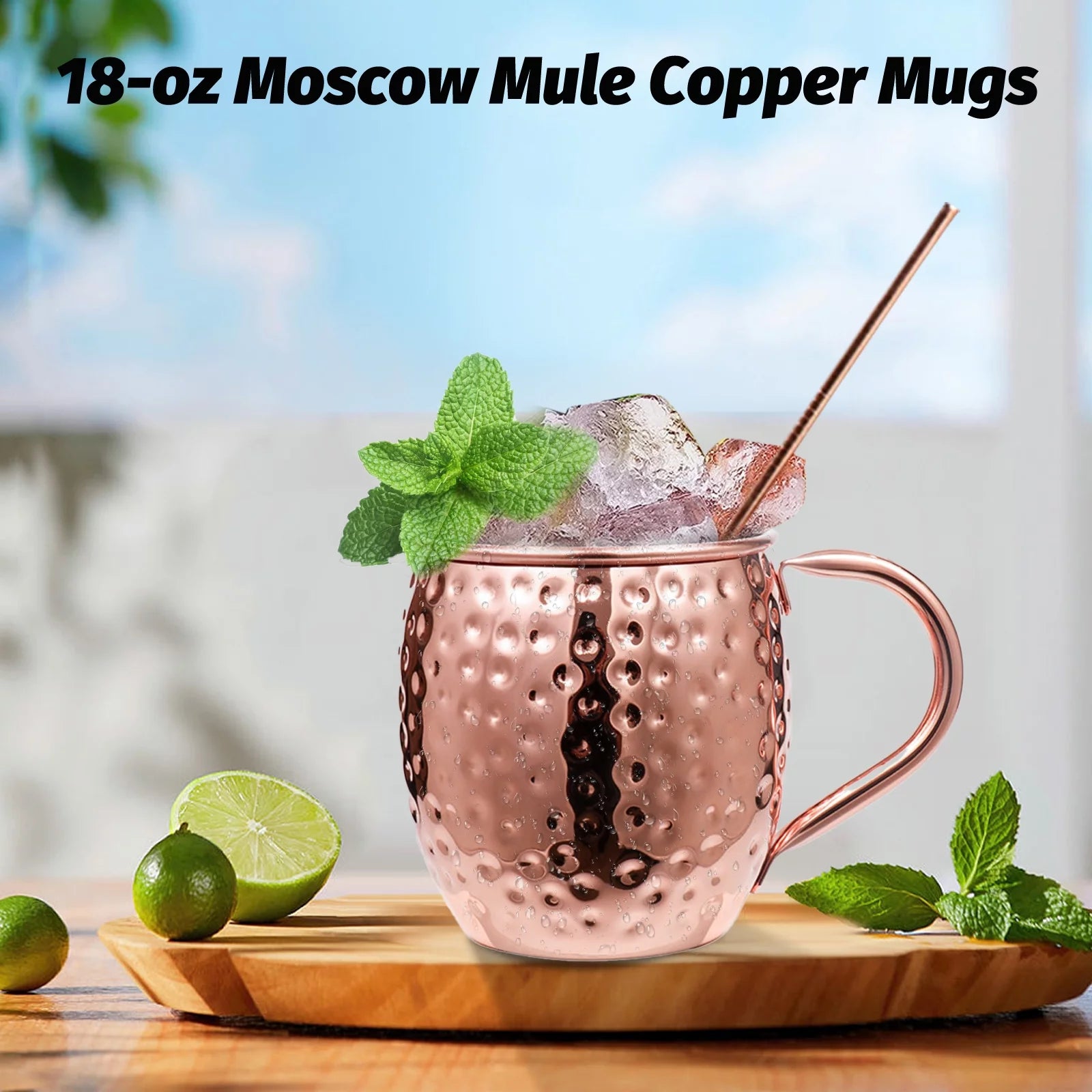 Copper Mugs Set with Stainless Steel Cups and Cocktail Straws C3725