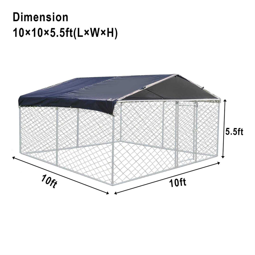 10ft x 10ft Outdoor Metal Dog Kennel with Roof for Yard R145627