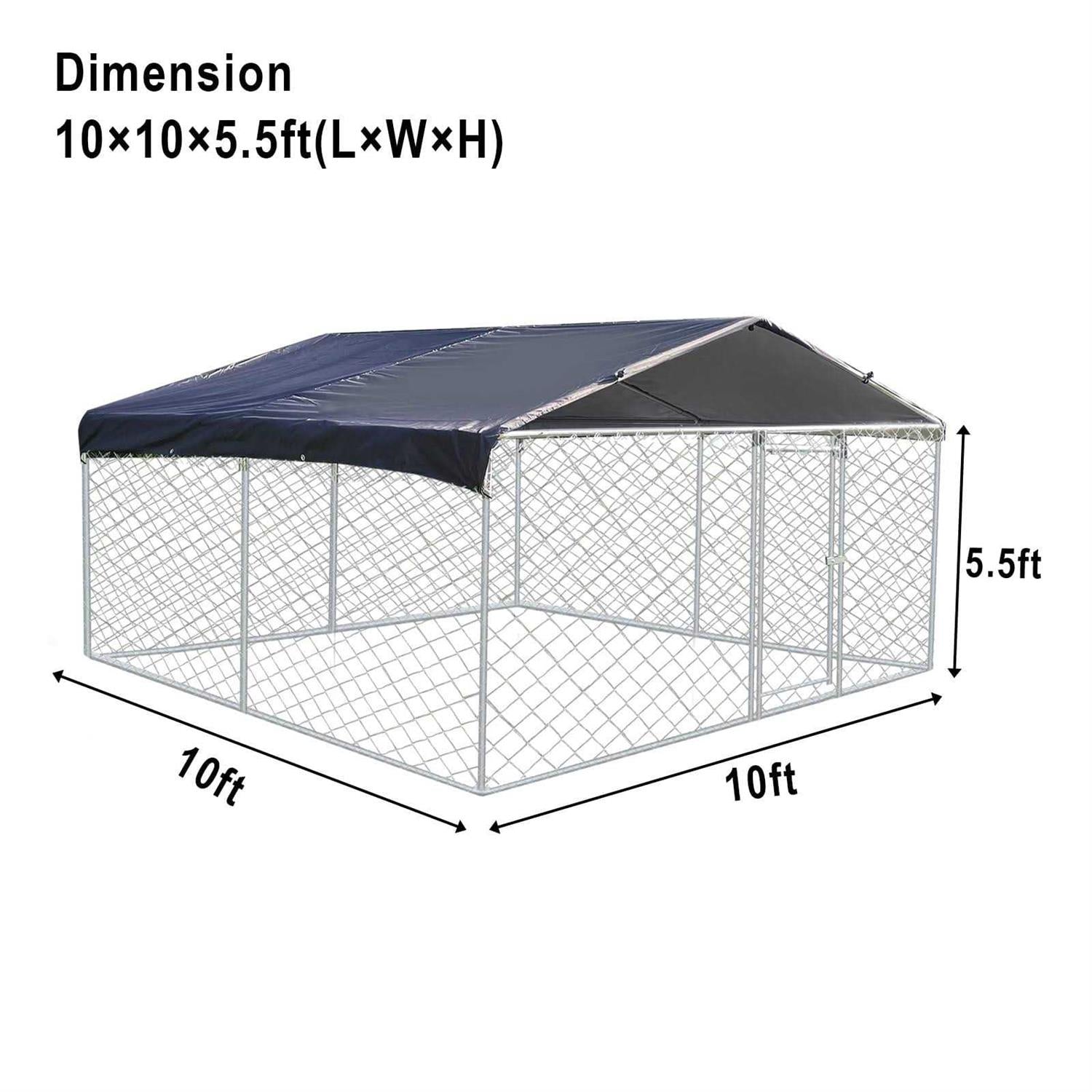 10ft x 10ft Outdoor Metal Dog Kennel with Roof for Yard R145627