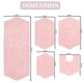 100% Cotton Non-Slip Bathroom Rug Set, Machine Washable, 5 Piece with Contour Pink Y778