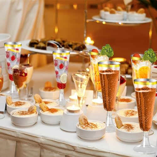 Champagne Flutes Plastic 40 Pcs Gold Glitter Disposable Wedding Party Cups Q321173