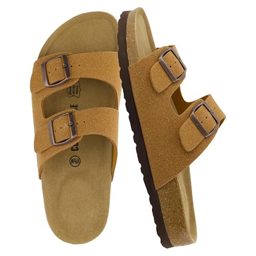 Women's Cork Footbed Sandals with Double Buckle Slip-On and Arch Support U61950