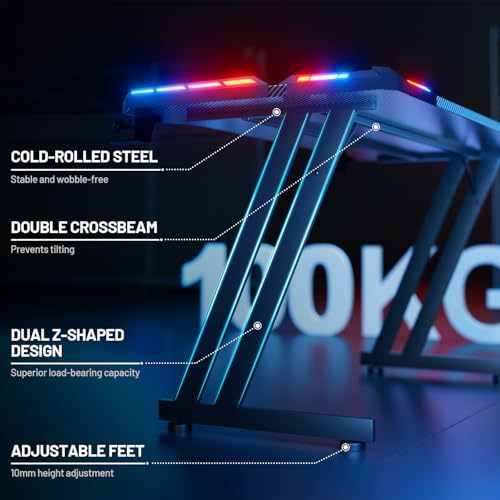 Gaming Desk with LED Lights Carbon Fibre Surface Computer Desk T641