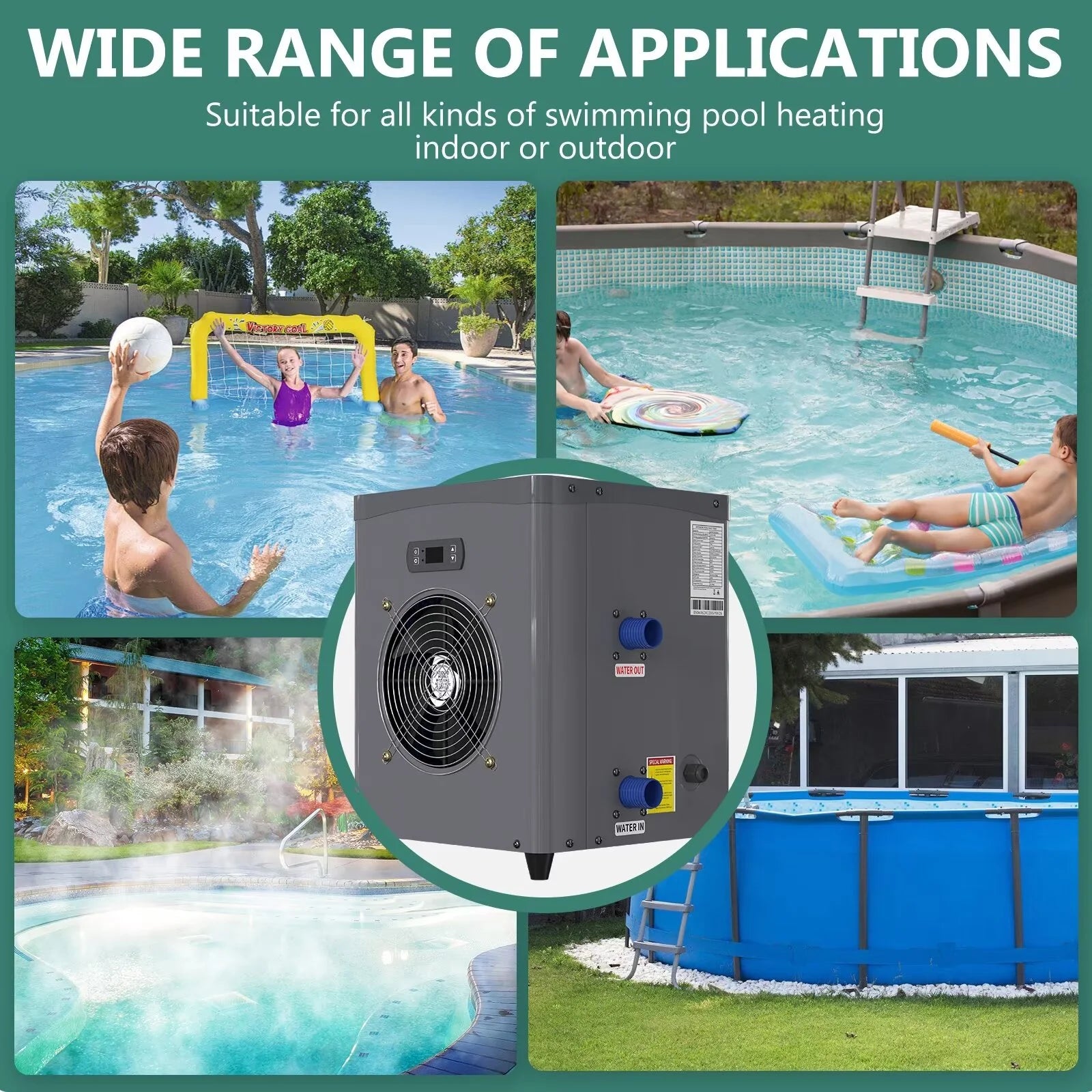Swimming Pool Heat Pump for Above Ground Pools, 14945 BTU/hr, 4000 Gallons Y1598