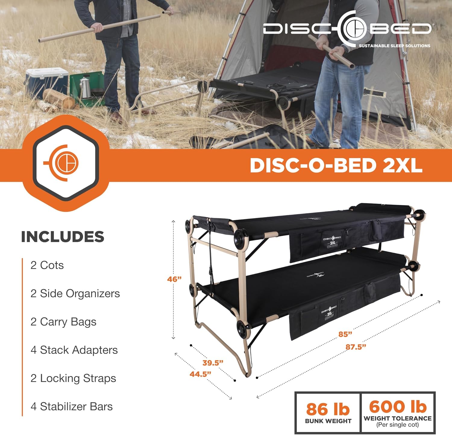 Outdoor Convertible 2 Person Camping Cot with Side Organizers X6281