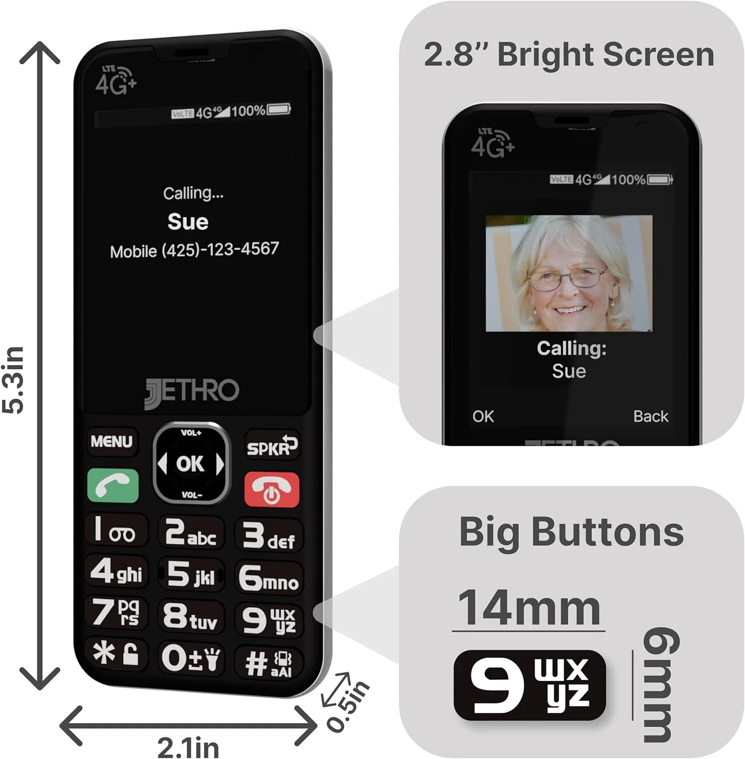 Big Button 4G LTE Cell Phone for Seniors and Kids, Unlocked T5222