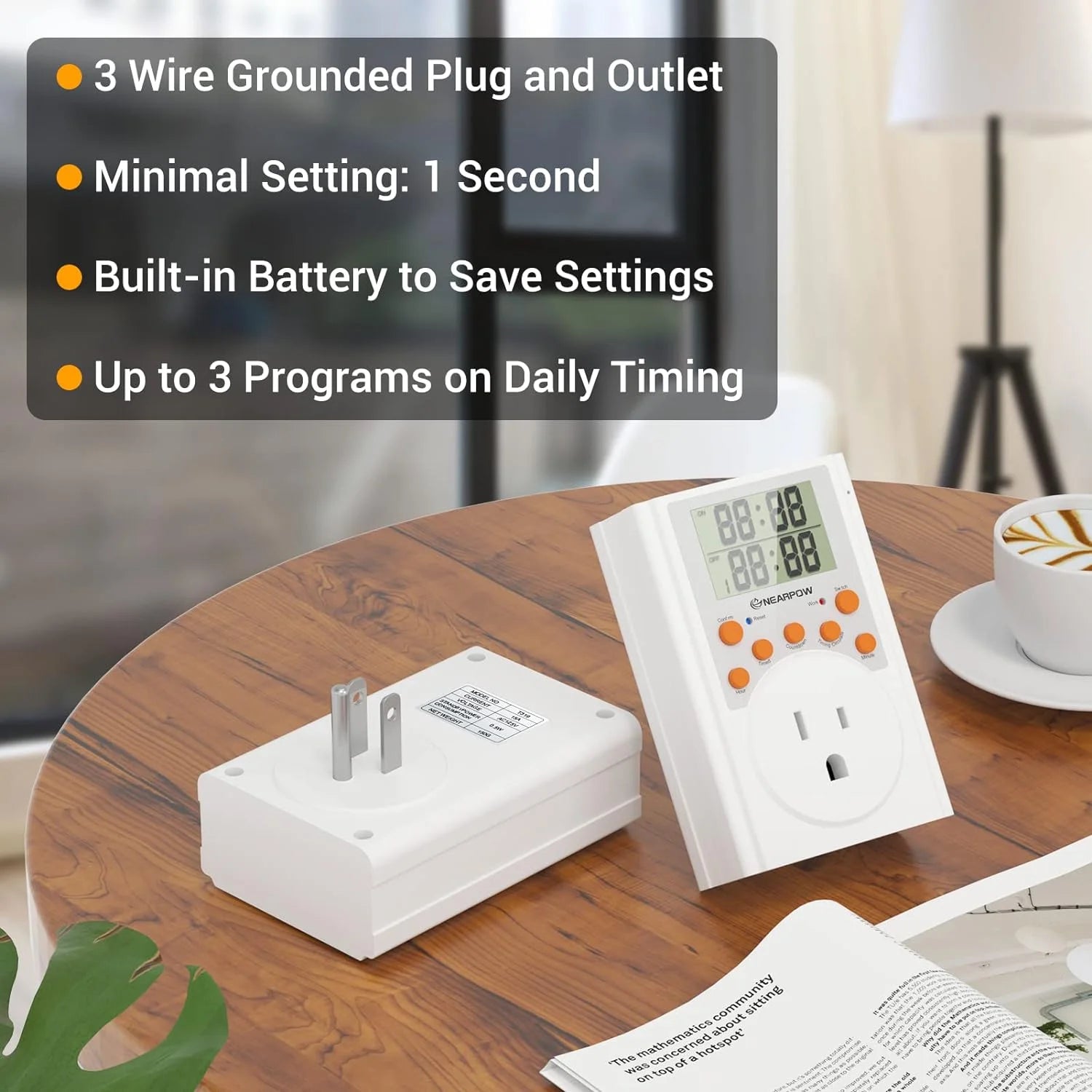 Programmable Plug-in Digital Timer Switch with 3-Prong Outlet H664