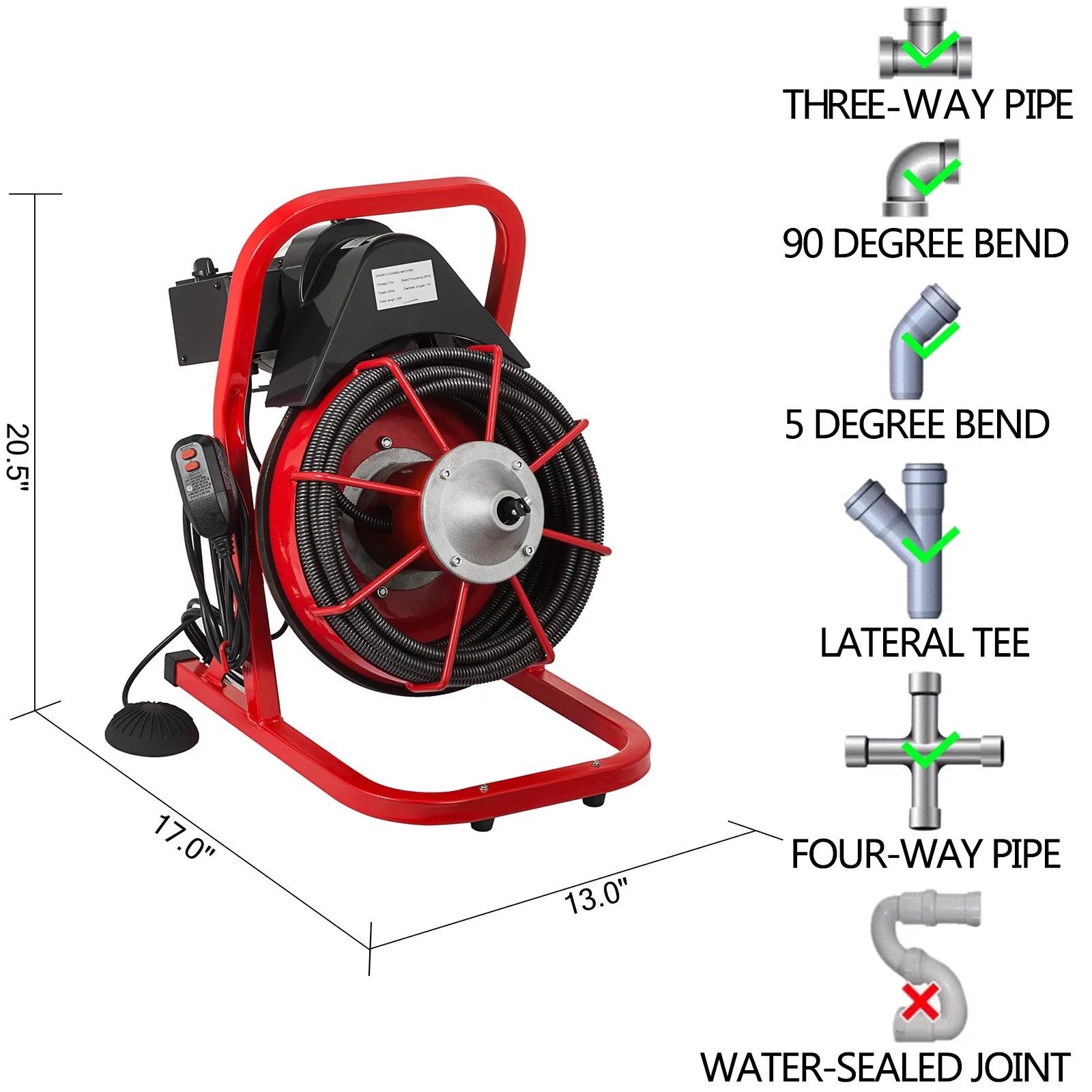 Drain Cleaner Machine 75ft, 370W Electric Drain Auger for 1" to 4" Pipes N142