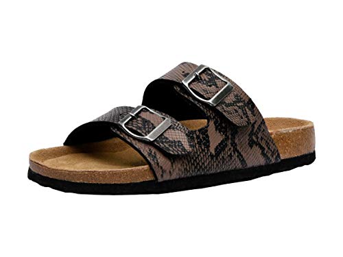 Women's Cork Footbed Sandals with Double Buckle Slip-On and Arch Support U61950