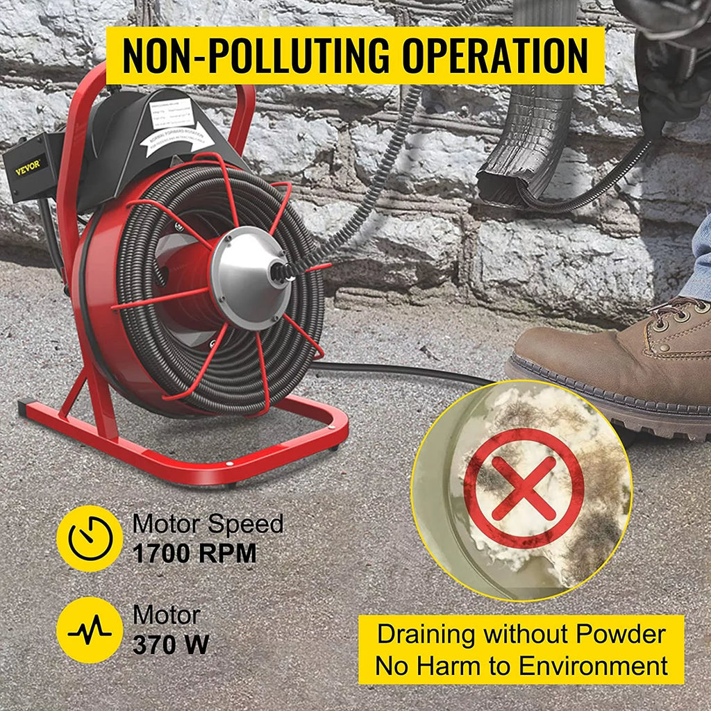 Drain Cleaner Machine 75ft, 370W Electric Drain Auger for 1" to 4" Pipes N142