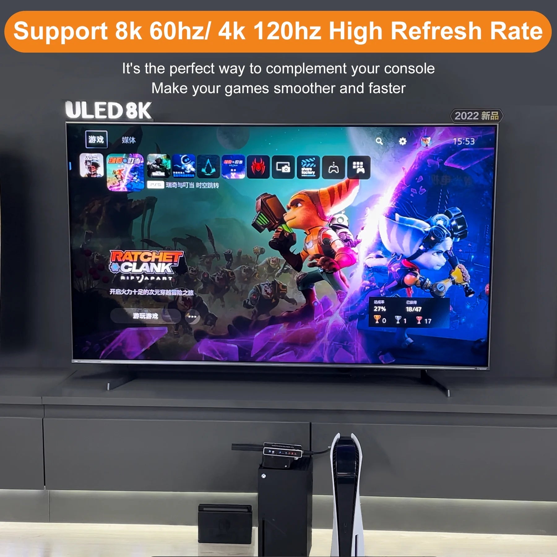 HDMI 2.1 Switch 8K 4K@120Hz 3-in-1 Out with IR Remote S603