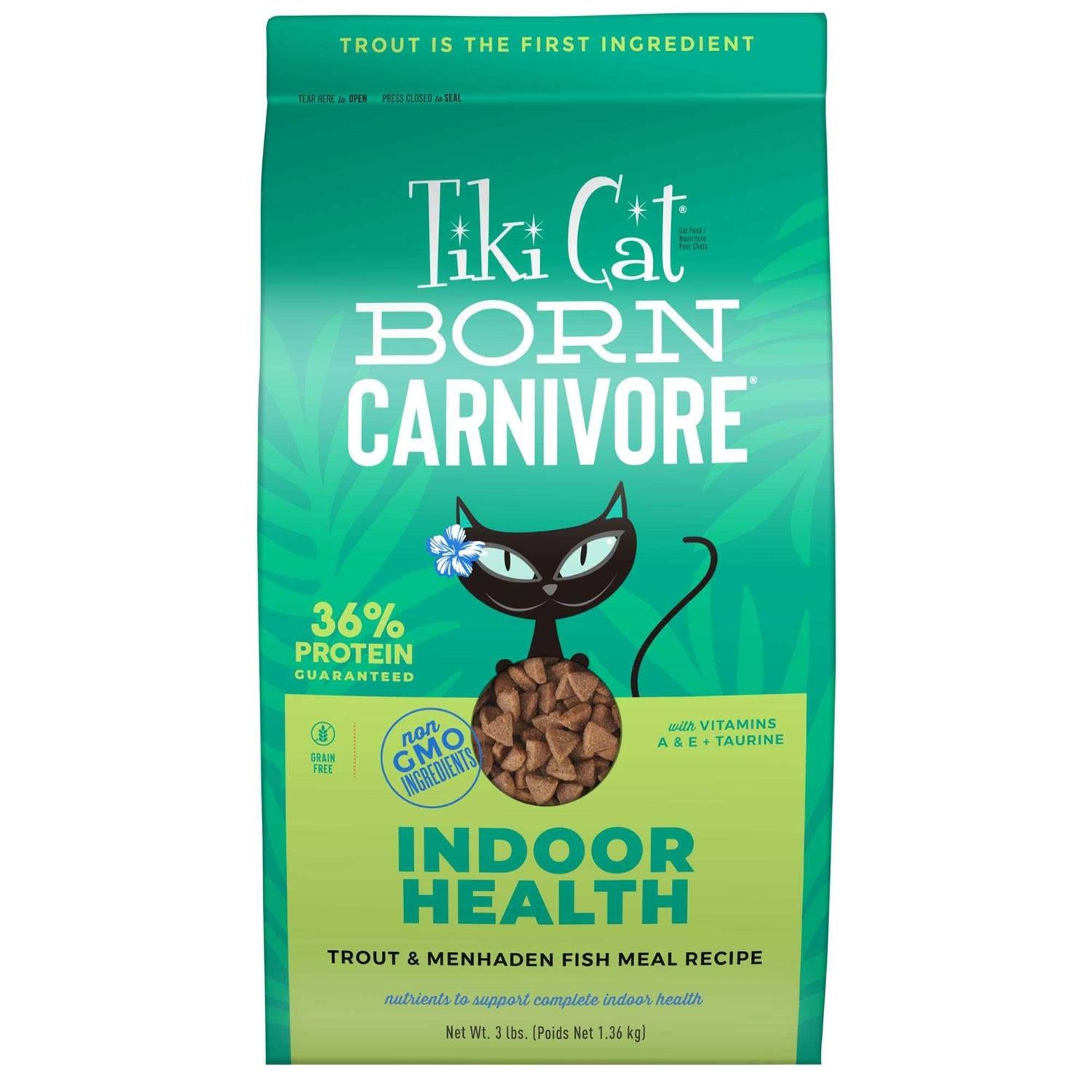 Tiki Cat Born Carnivore Indoor Health Trout &amp; Menhaden Fish Meal Recipe 3-lb - Pet Supplies online store