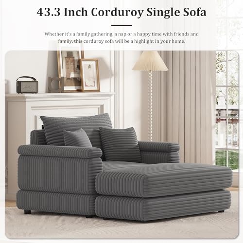 Corduroy Sofa Couch with 2 Ottomans, 86.6 Inch, 3 Seater, Grey K8893