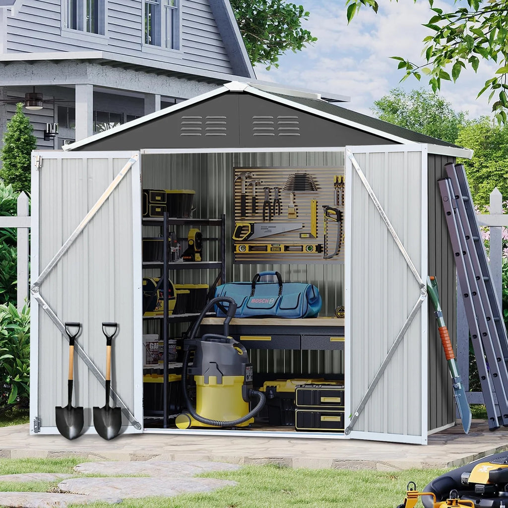 Outdoor Metal Storage Shed with Lockable Doors X7723