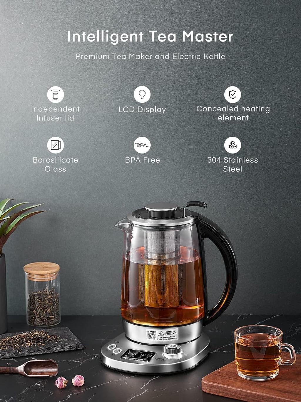 Electric Tea Kettle with Removable Infuser, Temperature Control, 1.7L B580106