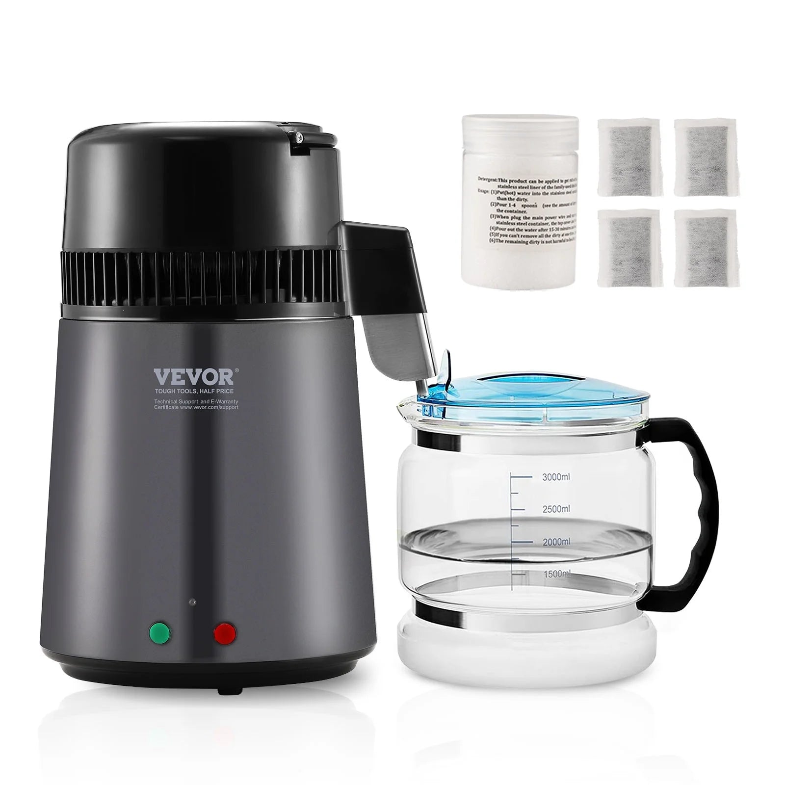 VEVORbrand 4L Water Distiller Purifier Machine Countertop Stainless Steel Interior Digital Control Distilling Water Machine with Handle