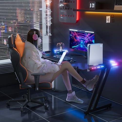 Gaming Desk with LED Lights Carbon Fibre Surface Computer Desk T641