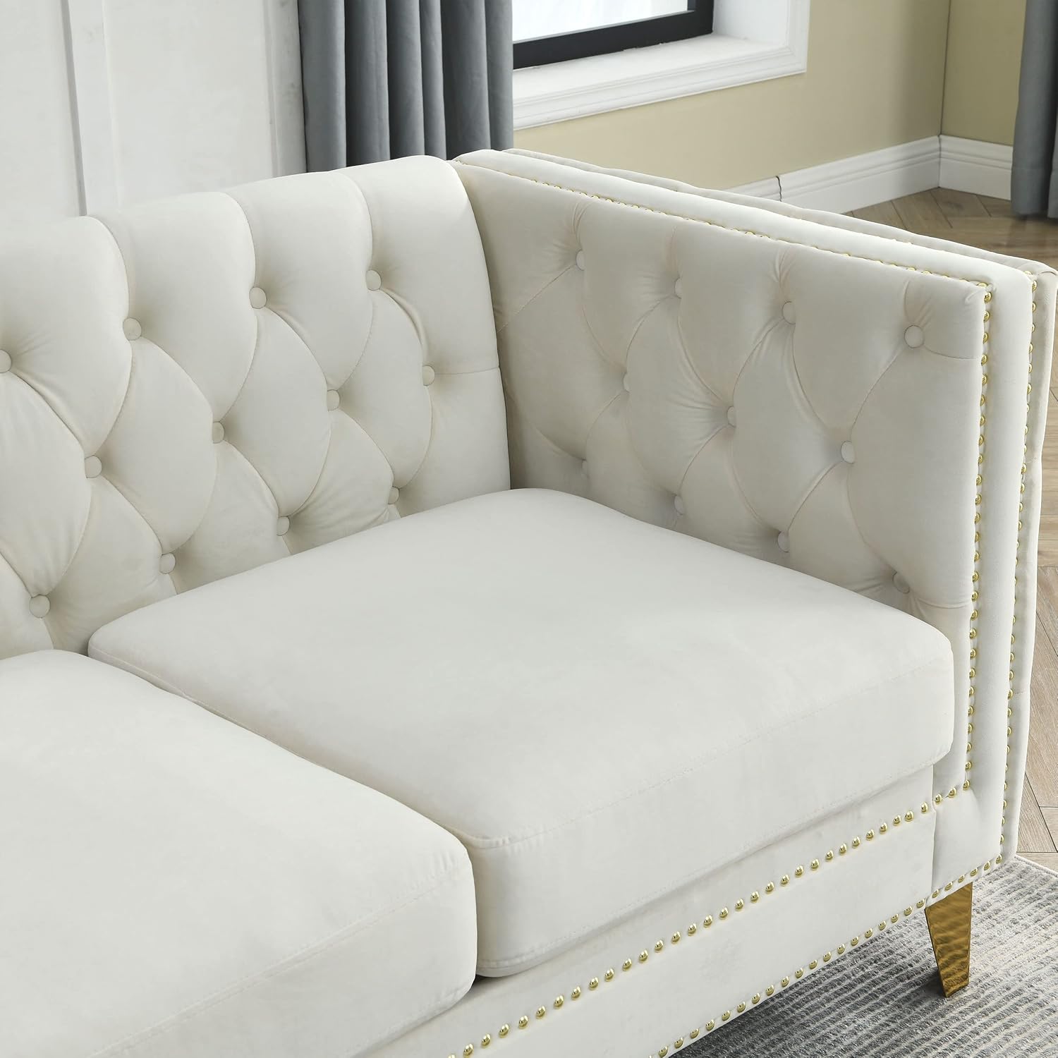 L-Shaped Velvet Corner Sofa with Metal Legs Y199839