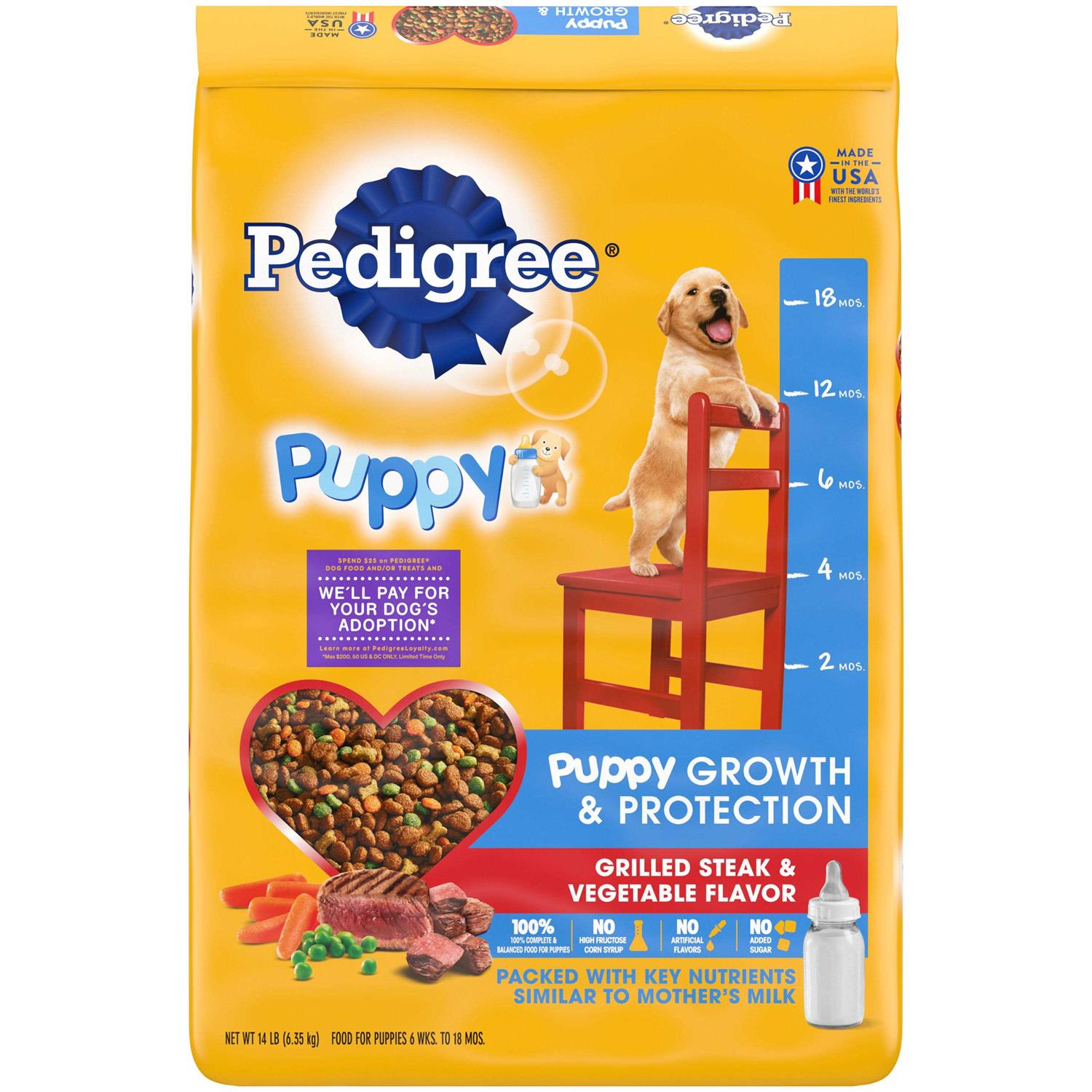 Pedigree Puppy Growth &amp; Protection Grilled Steak &amp; Vegetable Dry Dog Food - Pet Supplies online store