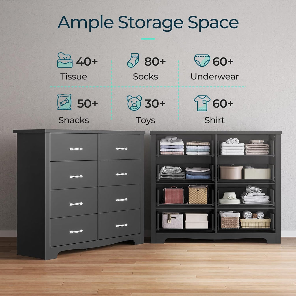 8 Drawer Dresser for Bedroom, Modern Wood Chest of Drawers A308