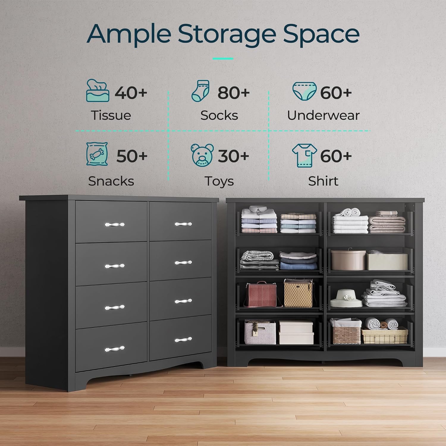 8 Drawer Dresser for Bedroom, Modern Wood Chest of Drawers A308
