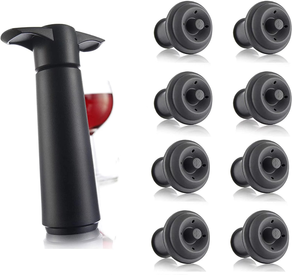 Wine Saver Pump with Vacuum Stoppers, Reusable Set of 8 W277899