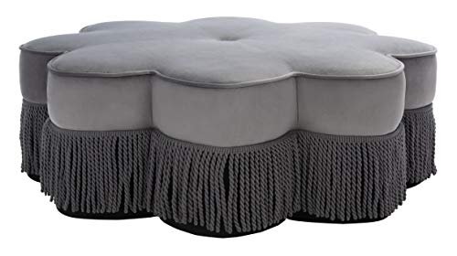Dark Grey Velvet Flower Ottoman K61755