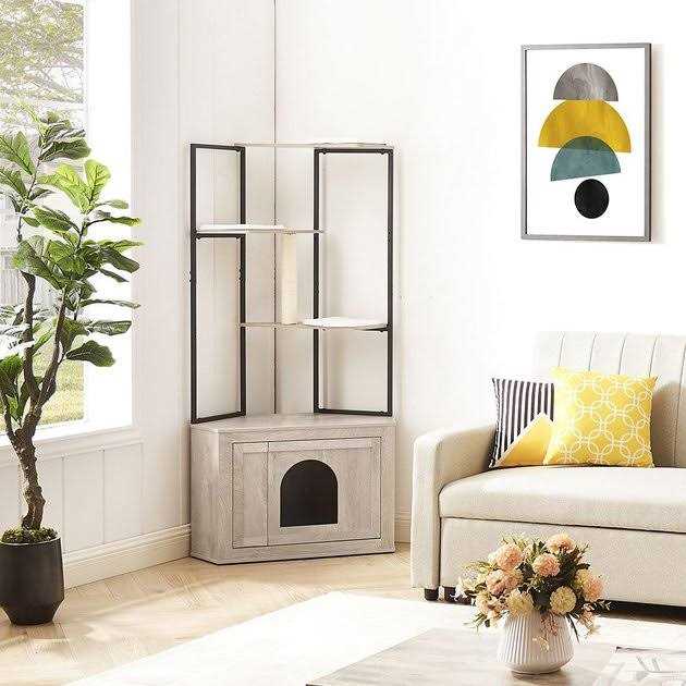 Corner Box Enclosure with Cat Tree Tower Cat Litter B457343