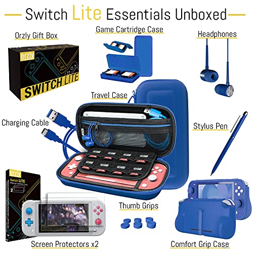 Switch Lite Accessories Bundle with Case, Screen Protector, USB Cable, Games Holder, Grip Case, Headphones, Thumb-Grip Pack K6558