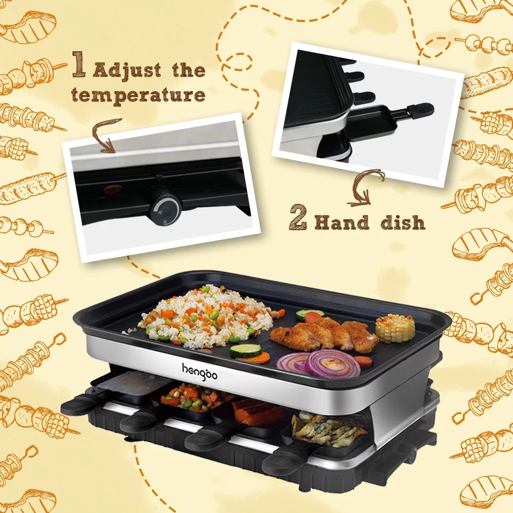 2 in 1 Electric Raclette Grill with 8 Mini Pans R47732