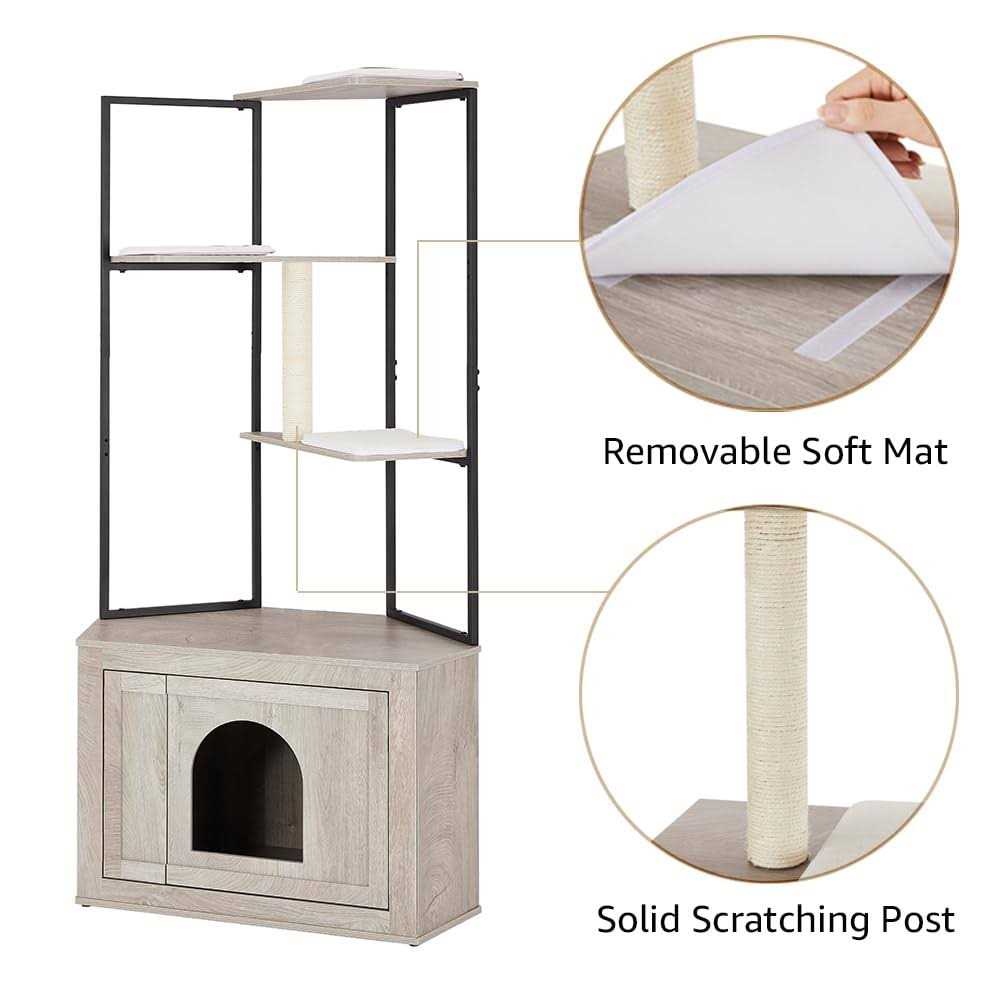 Corner Box Enclosure with Cat Tree Tower Cat Litter B457343