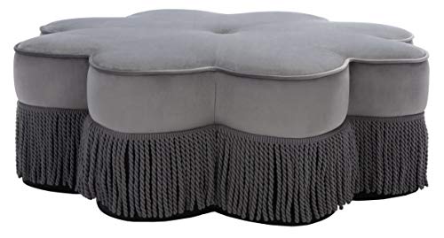 Dark Grey Velvet Flower Ottoman K61755