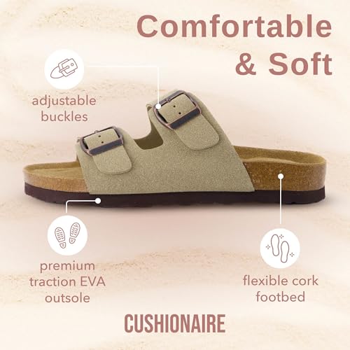 Women's Cork Footbed Sandals with Double Buckle Slip-On and Arch Support U61950