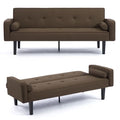 Futon Sofa Bed, Convertible Couch Bed with Armrests, Modern Living Room Linen Sofa Bed, Folding Recliner Futon Couch Sleeper Set with Solid Wood Legs (Light Grey)