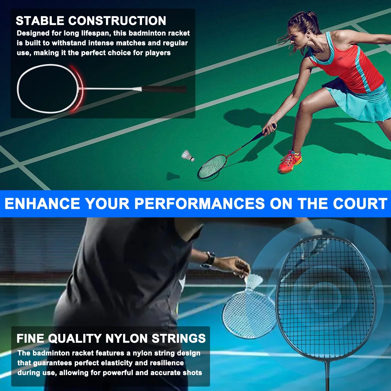 Badminton Racquet Set for 2 Players, Lightweight Y879331