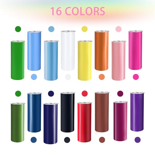 16 oz Skinny Tumbler with Lid and Straw, Stainless Steel, 16 Pack C113073