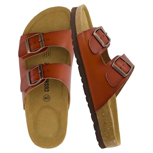 Women's Cork Footbed Sandals with Double Buckle Slip-On and Arch Support U61950