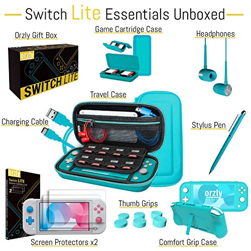Switch Lite Accessories Bundle with Case, Screen Protector, USB Cable, Games Holder, Grip Case, Headphones, Thumb-Grip Pack K6558