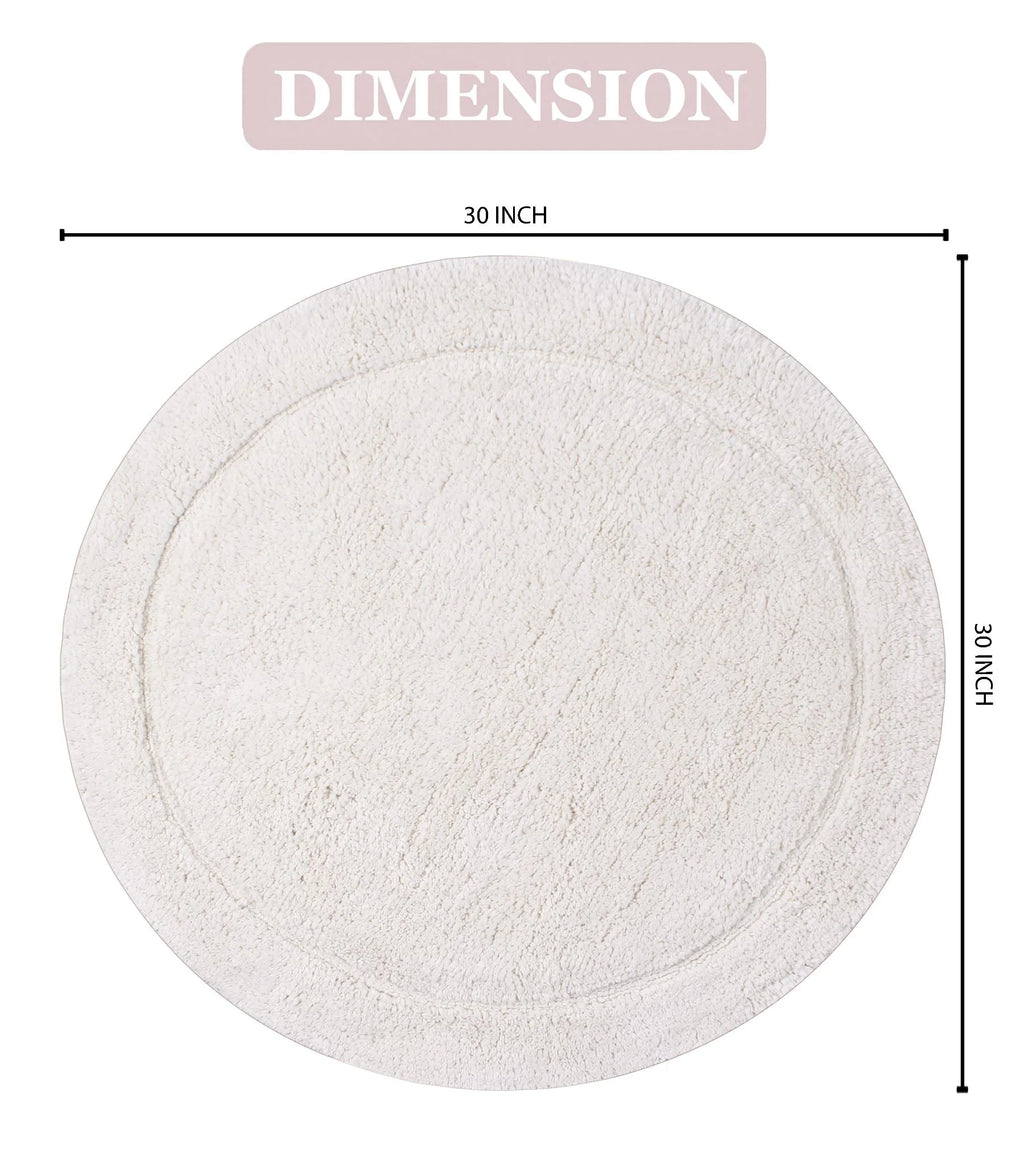 100% Cotton Tufted Bath Rug, Non-Slip, Machine Washable, 30" Round, Ivory O665