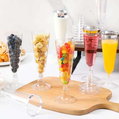 Champagne Flutes Plastic 40 Pcs Gold Glitter Disposable Wedding Party Cups Q321173