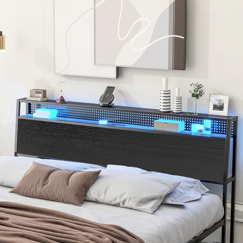Metal Platform Bed Frame with LED Lights and Storage Drawers C706860