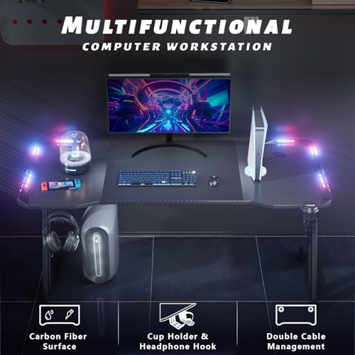 Gaming Desk with LED Lights Carbon Fibre Surface Computer Desk T641