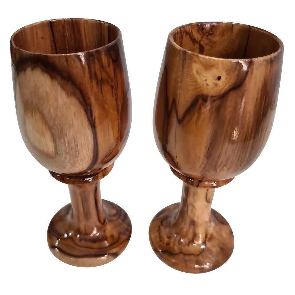 Handmade Rustic Wooden Wine Goblet Set of 2 J2170